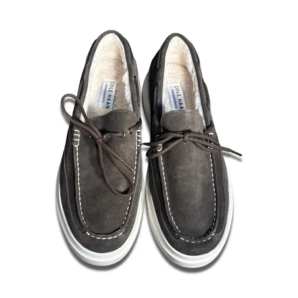 Cole Haan Grand Pro Rally Faux Fur Lined Suede Boat Shoes Size 10.5 Preppy